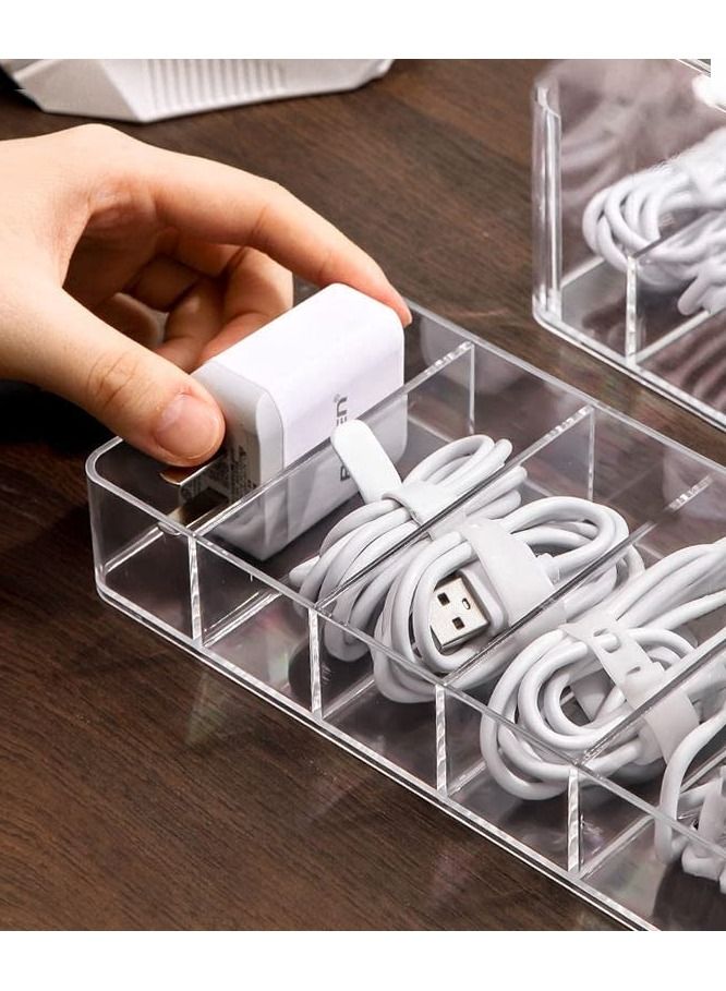 Excefore Double Layer Cable Tidy Box with Lid, 12 Grids Cable Organizer Box, Large Storage Box for Data Cables, Charger Plug, Clear Cable Management Box with Free 15PCS Cable Ties & Classify Labels - Image 4