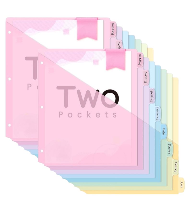 Double Pocket Binder with Index 9 Pcs Random for Letter Size Plastic Protection Pages - Image 1