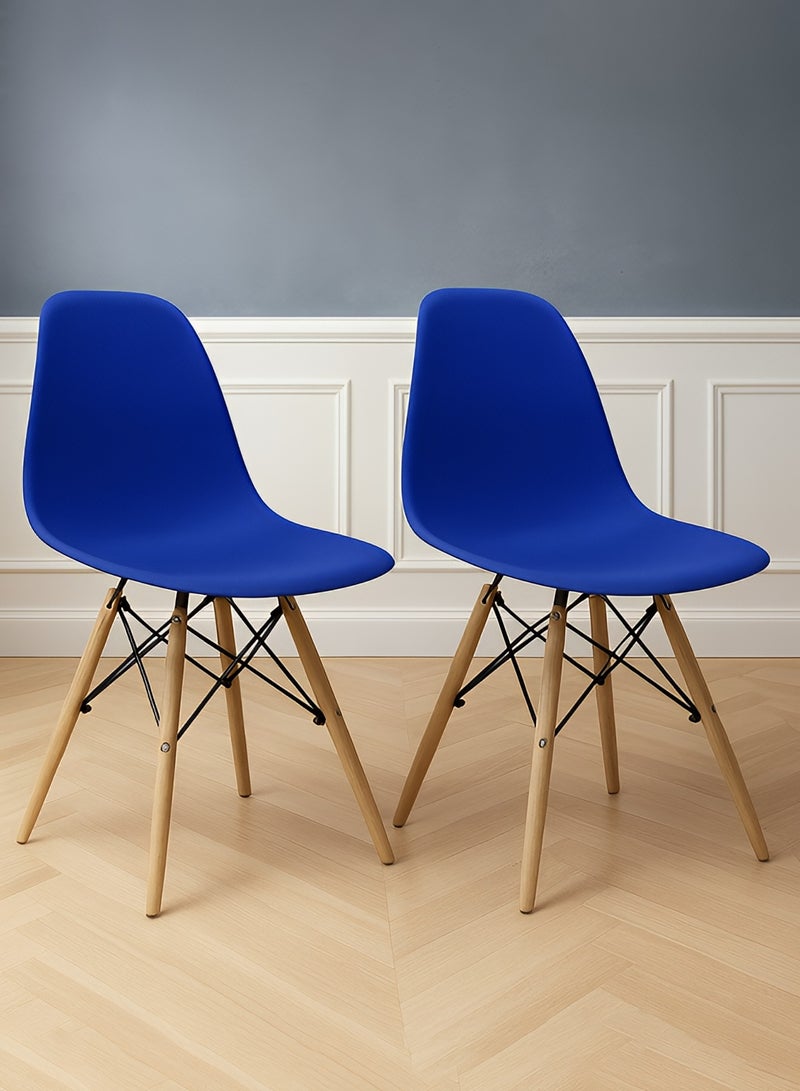 Taimi Set of 2 Modern Plast Style Plastic Dining Chair Mid Century Modern DSW Chair, Shell Lounge Plastic Chair with Natural Wooden Legs for Office, Kitchen, Dining, Bedroom, Living Room Side Chair Dark Blue - Image 1
