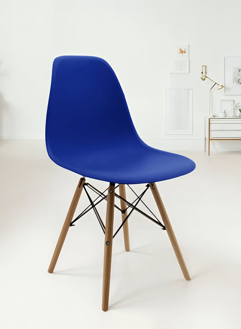 Taimi Set of 2 Modern Plast Style Plastic Dining Chair Mid Century Modern DSW Chair, Shell Lounge Plastic Chair with Natural Wooden Legs for Office, Kitchen, Dining, Bedroom, Living Room Side Chair Dark Blue - Image 2