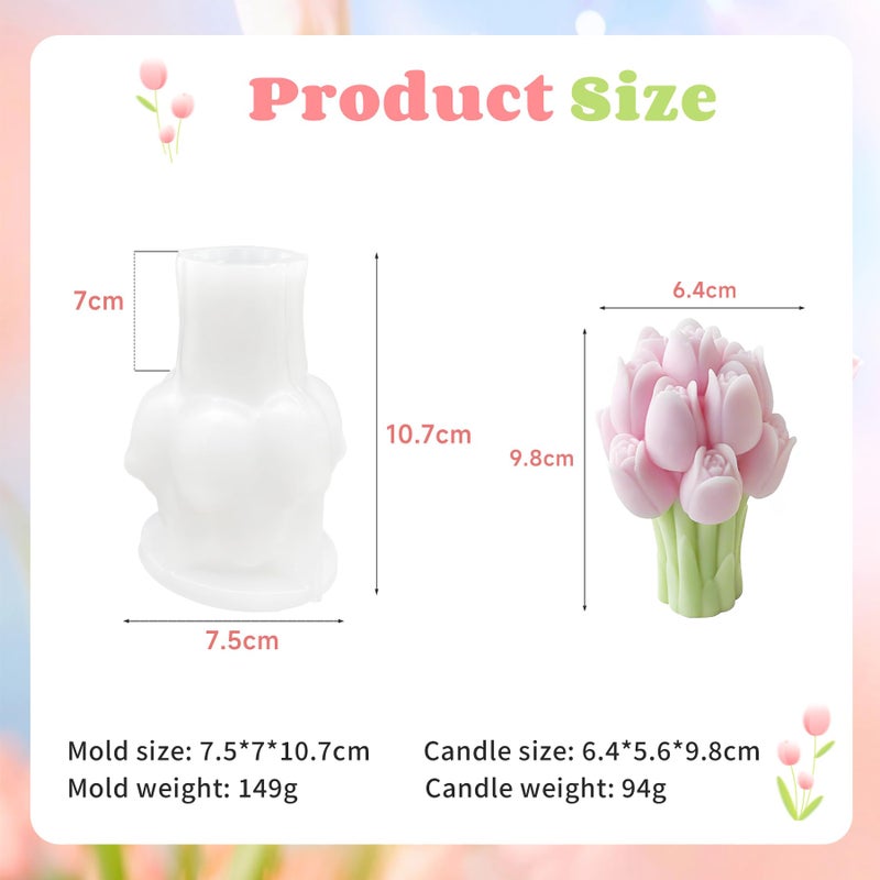 PEVOGON Tulips Candle Mold for Candle Making, 3D Silicone Mold for Resin Casting DIY Plaster Polymer Clay Home Decoration - Image 2