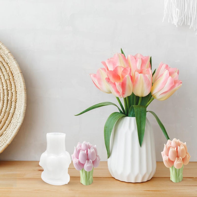 PEVOGON Tulips Candle Mold for Candle Making, 3D Silicone Mold for Resin Casting DIY Plaster Polymer Clay Home Decoration - Image 3