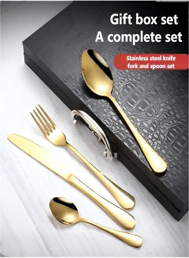 Excellent - Stainless Steel Knife, Fork And Spoon Cutlery Set, Western Steak Knife And Fork Wooden Gift Box 12-Piece Set - Image 1