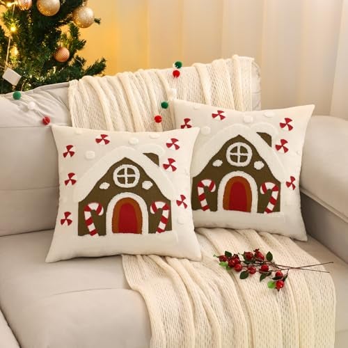 LUOYEHK Christmas Pillow Covers 18x18 Set of 2 Snowflakes and House Decorative Throw Pillows Winter Holiday Merry Christmas Velvet Cushion Covers for Couch Sofa Bed - Image 3