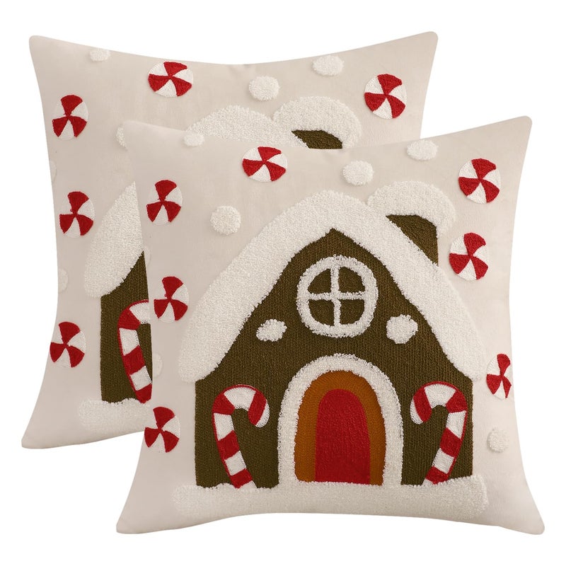 LUOYEHK Christmas Pillow Covers 18x18 Set of 2 Snowflakes and House Decorative Throw Pillows Winter Holiday Merry Christmas Velvet Cushion Covers for Couch Sofa Bed - Image 2
