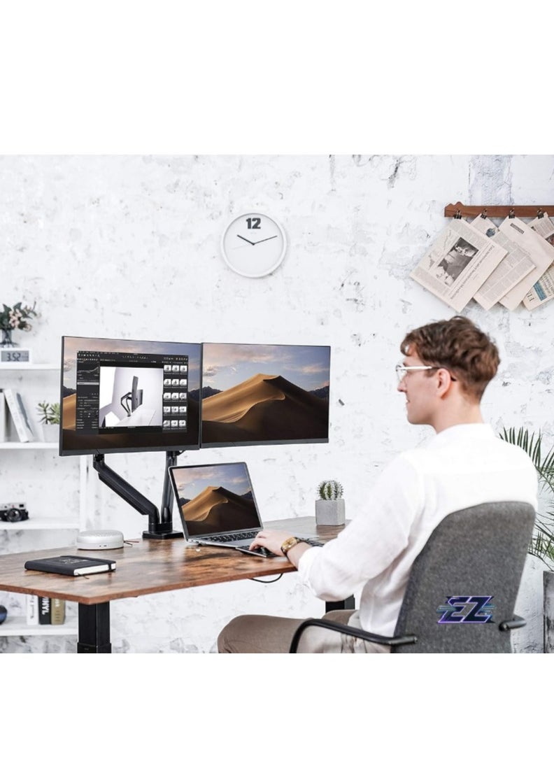 ELTRAZONE Dual Monitor Mount Stand - Height Adjustable Monitor Arm Stand Fully Articulating Counterbalance Gas Spring Desk Mount for Two 17 to 32 inch Screens  - Image 2