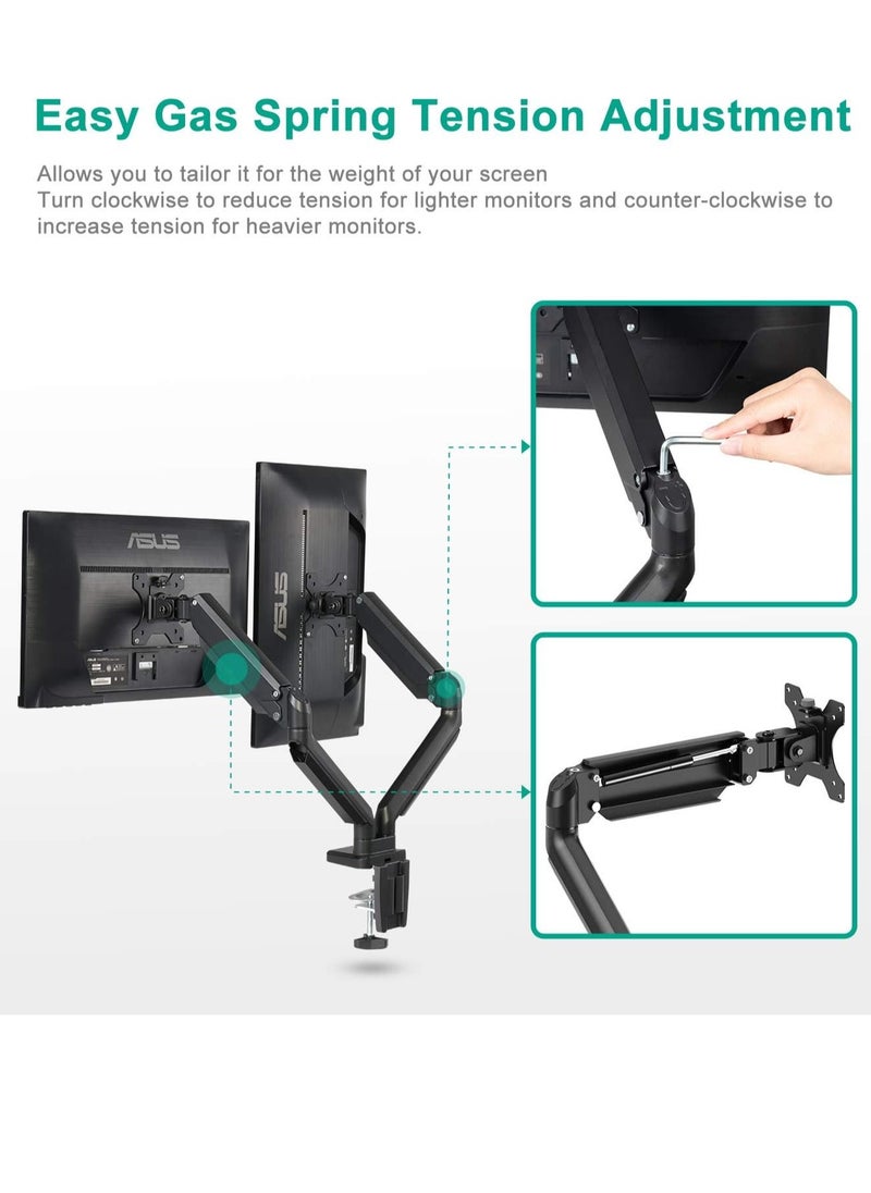 ELTRAZONE Dual Monitor Mount Stand - Height Adjustable Monitor Arm Stand Fully Articulating Counterbalance Gas Spring Desk Mount for Two 17 to 32 inch Screens  - Image 4