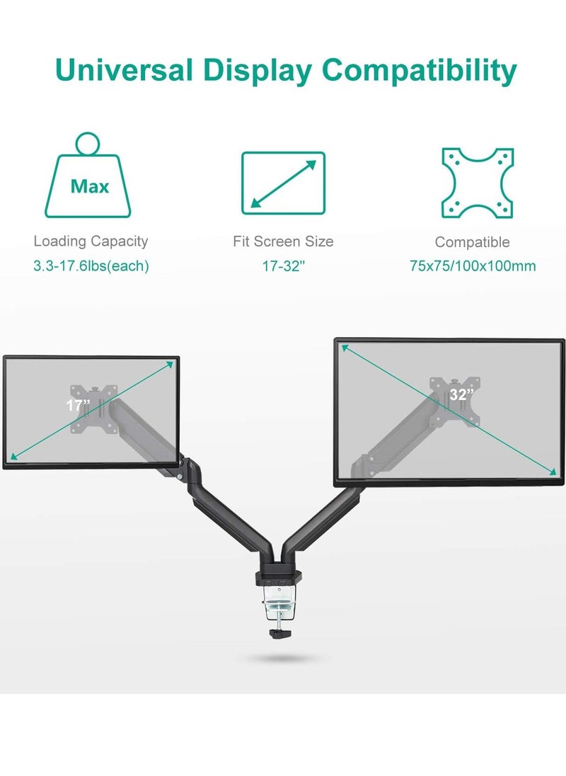 ELTRAZONE Dual Monitor Mount Stand - Height Adjustable Monitor Arm Stand Fully Articulating Counterbalance Gas Spring Desk Mount for Two 17 to 32 inch Screens  - Image 5