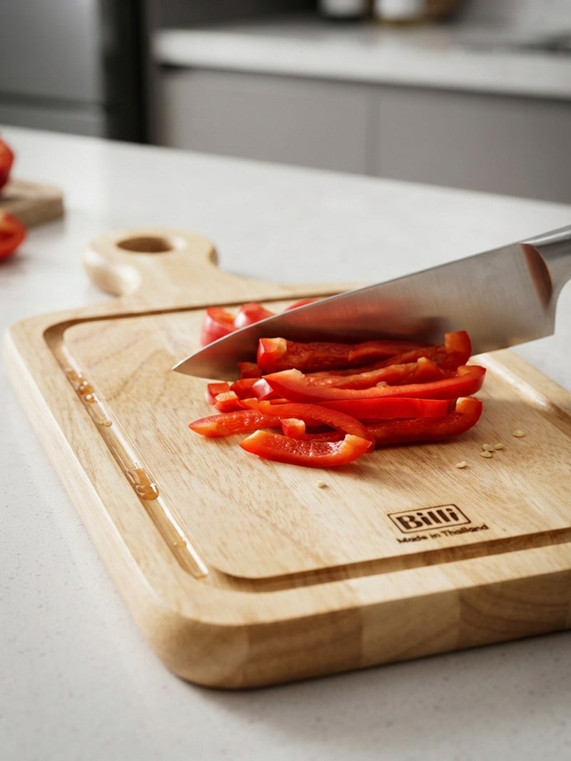 Billi Natural Wooden Cutting Board with Handle, 19 x 35 x 1.5 cm, Durable Chopping and Serving Board - Image 3