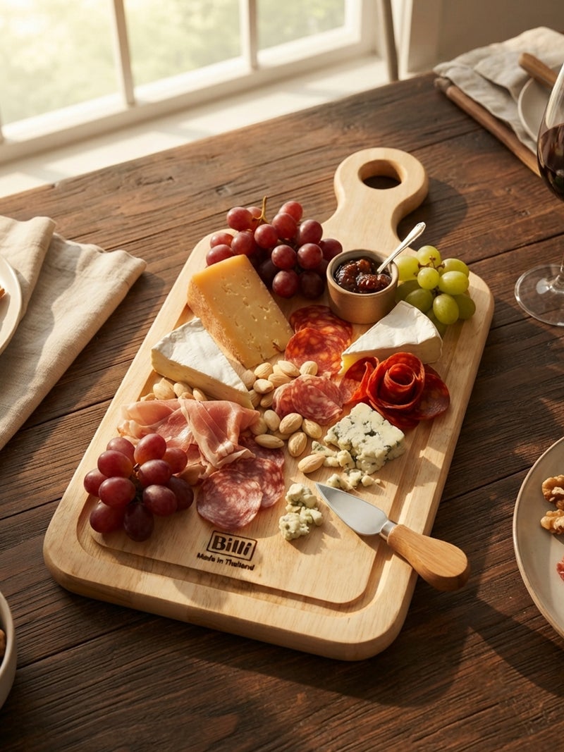 Billi Natural Wooden Cutting Board with Handle, 19 x 35 x 1.5 cm, Durable Chopping and Serving Board - Image 2