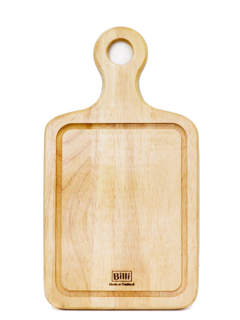 Billi Natural Wooden Cutting Board with Handle, 19 x 35 x 1.5 cm, Durable Chopping and Serving Board - Image 1