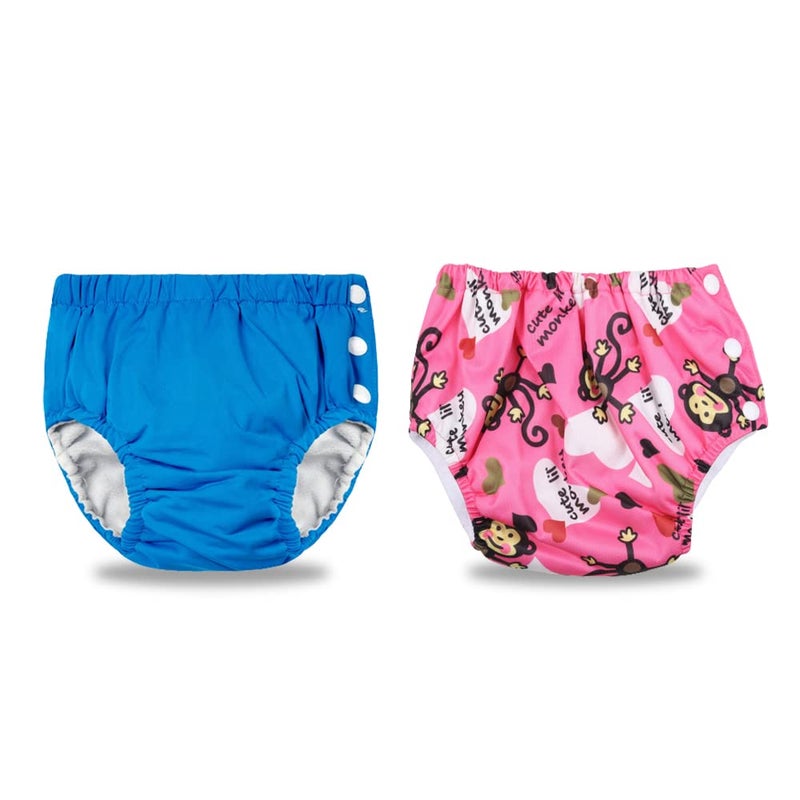 Chinmay Kids Combo of Baby Swim Diaper Waterproof Reusable Leakproof Adjustable Infant Pool Pant Boys Girls Swimsuit, Age Group - (4 months - 3 Years) | Blue Monkey print - Image 1