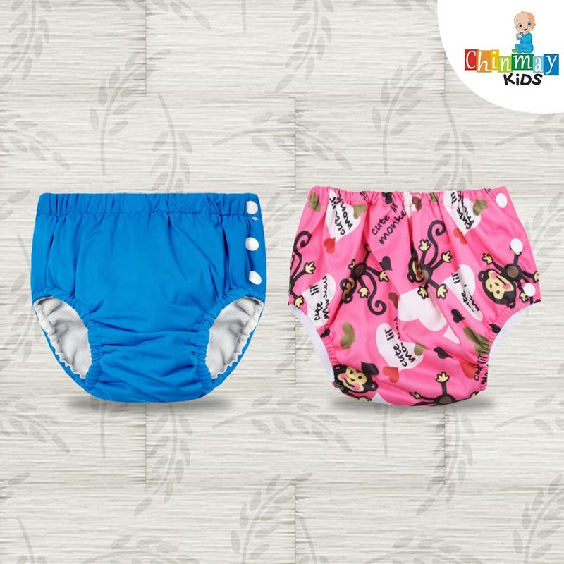 Chinmay Kids Combo of Baby Swim Diaper Waterproof Reusable Leakproof Adjustable Infant Pool Pant Boys Girls Swimsuit, Age Group - (4 months - 3 Years) | Blue Monkey print - Image 2
