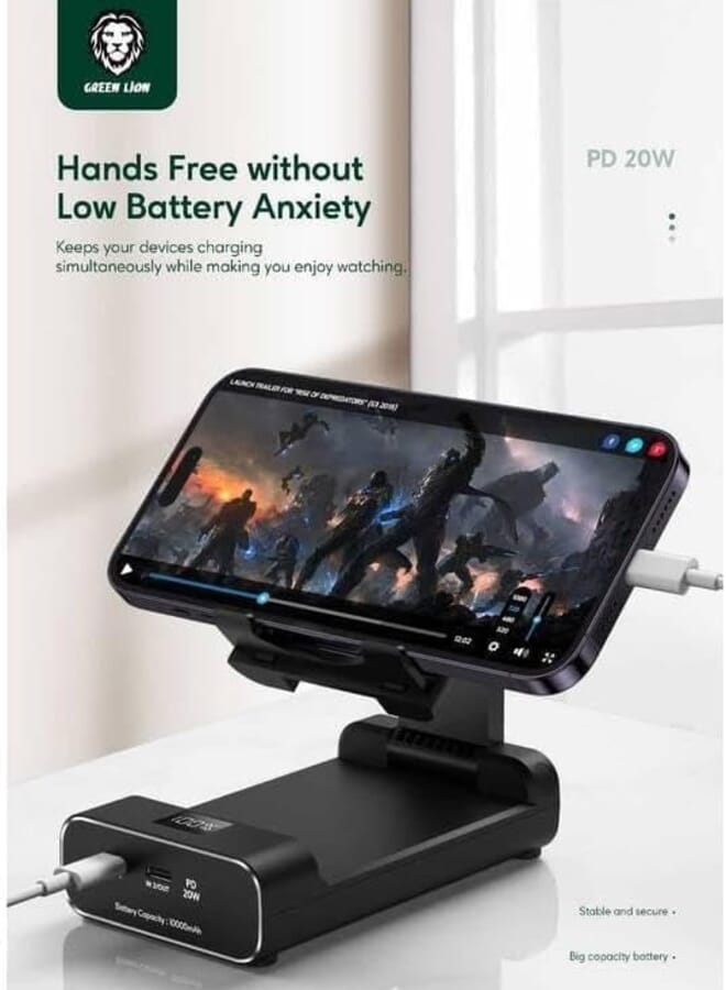 GREEN LION Power Bank 10000Mah And Foldable Mobile Stand Black - Image 2