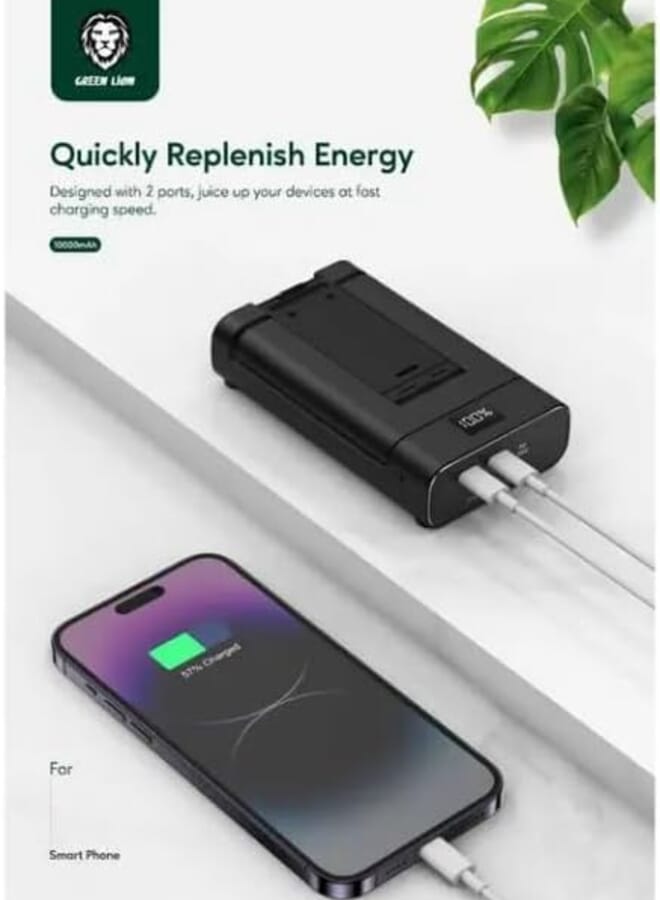 GREEN LION Power Bank 10000Mah And Foldable Mobile Stand Black - Image 4