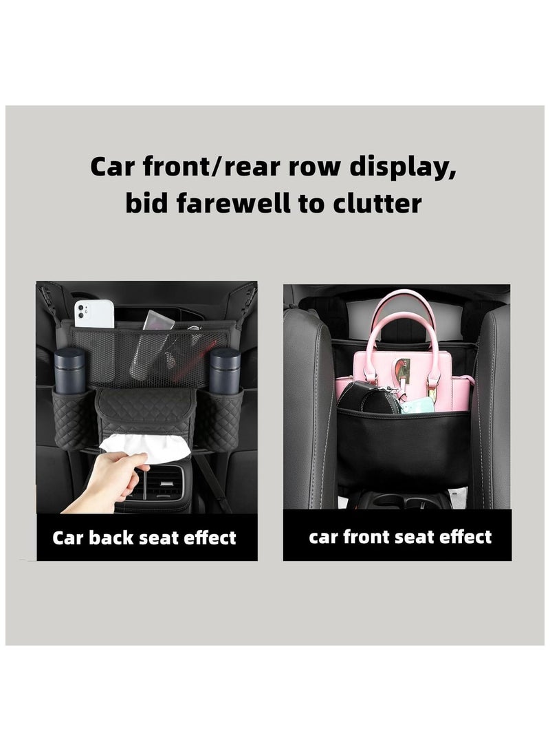 Car Net جيب حامل حقيبة يد بين المقعد، الجلد الخلفي منظم التخزين السائق العالمي تخزين حقيبة Netting حامل حقيبة يد كبير لحقيبة الهاتف مفتاح زجاجة الطفل الحاجز للكونسول المقعد الأمامي - Image 4