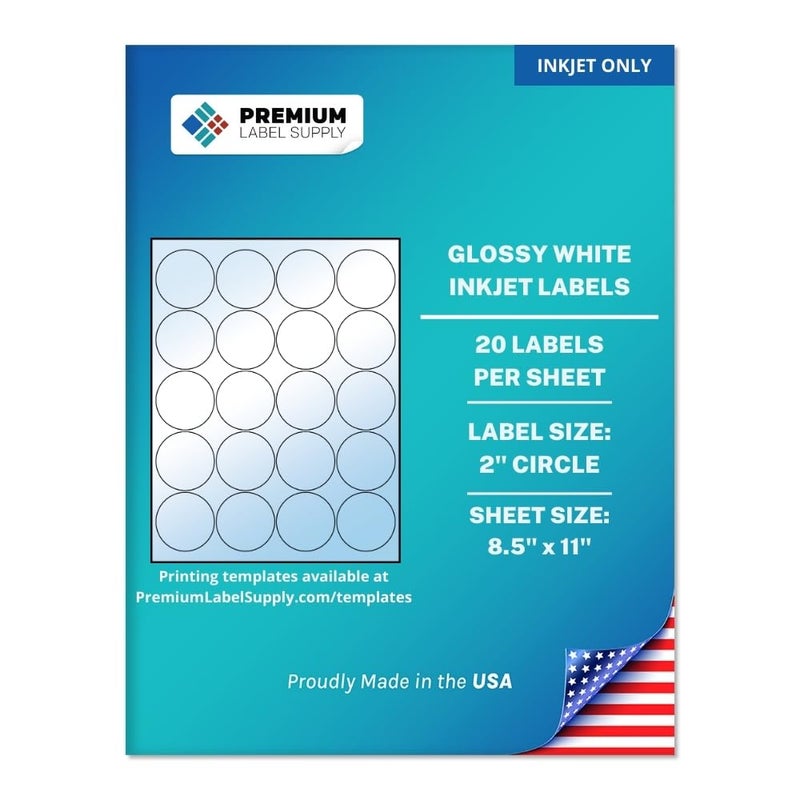 Premium Label Supply Glossy White Sticker Round Labels – 2" Circle – (20 per Sheet) (Glossy White for Inkjet Only, 200 Labels) - Image 5