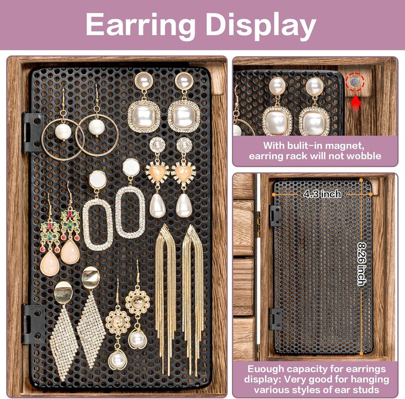 Meangood 5-Layer Wooden Jewelry Box with Mirror & 4 Drawers for Rings, Earrings, Necklaces - Vintage Style - Image 3