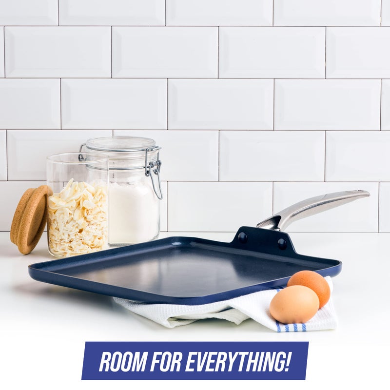 Blue Diamond 11" Griddle Pan, Diamond Infused Healthy Ceramic Nonstick, PFAS and PFOA-Free, Dishwasher Safe, Oven Safe, Even Heating, Metal Utensil Safe, Warp Control, Blue - Image 4