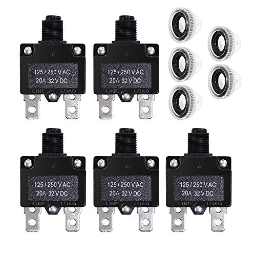 Fuzbaxy 5PCS 20Amp Circuit Breakers with Push Button Reset with Quick Connect Terminals and Waterproof Button Cap - Image 1