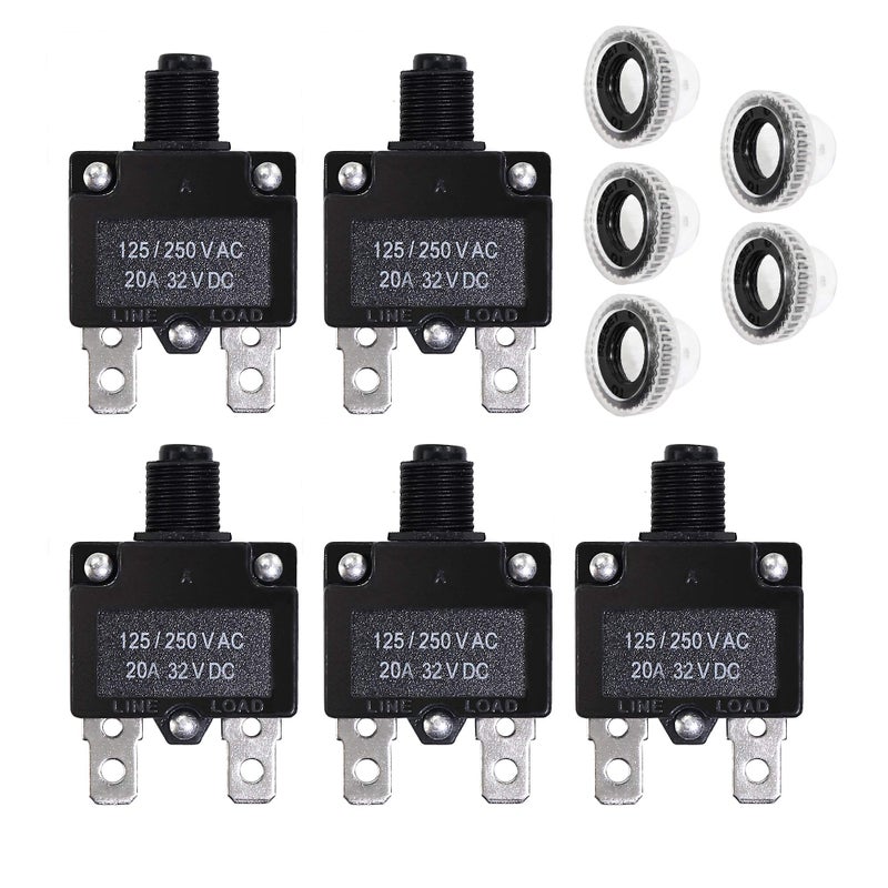 Fuzbaxy 5PCS 20Amp Circuit Breakers with Push Button Reset with Quick Connect Terminals and Waterproof Button Cap - Image 3