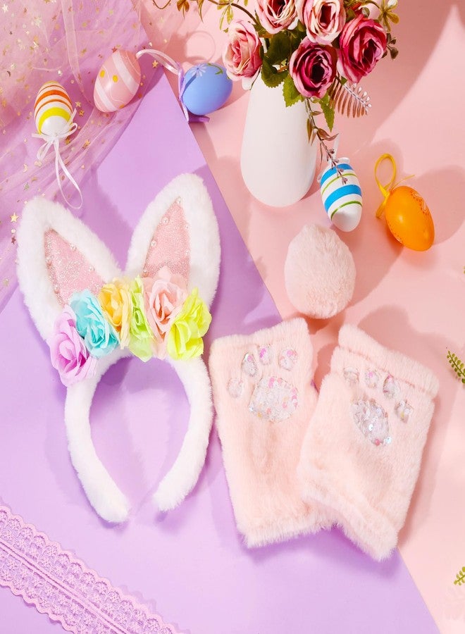 بينك شيب طقم آذان وذيل أرنب من بينك شيب للأطفال (3 قطع)، عصابات رأس على شكل أرنب مع قفازات أرنب وردية وزي أرنب للبنات، هدايا حفلات من بلوك، دمية أرنب قطيفة هدية للأطفال الصغار - Image 5