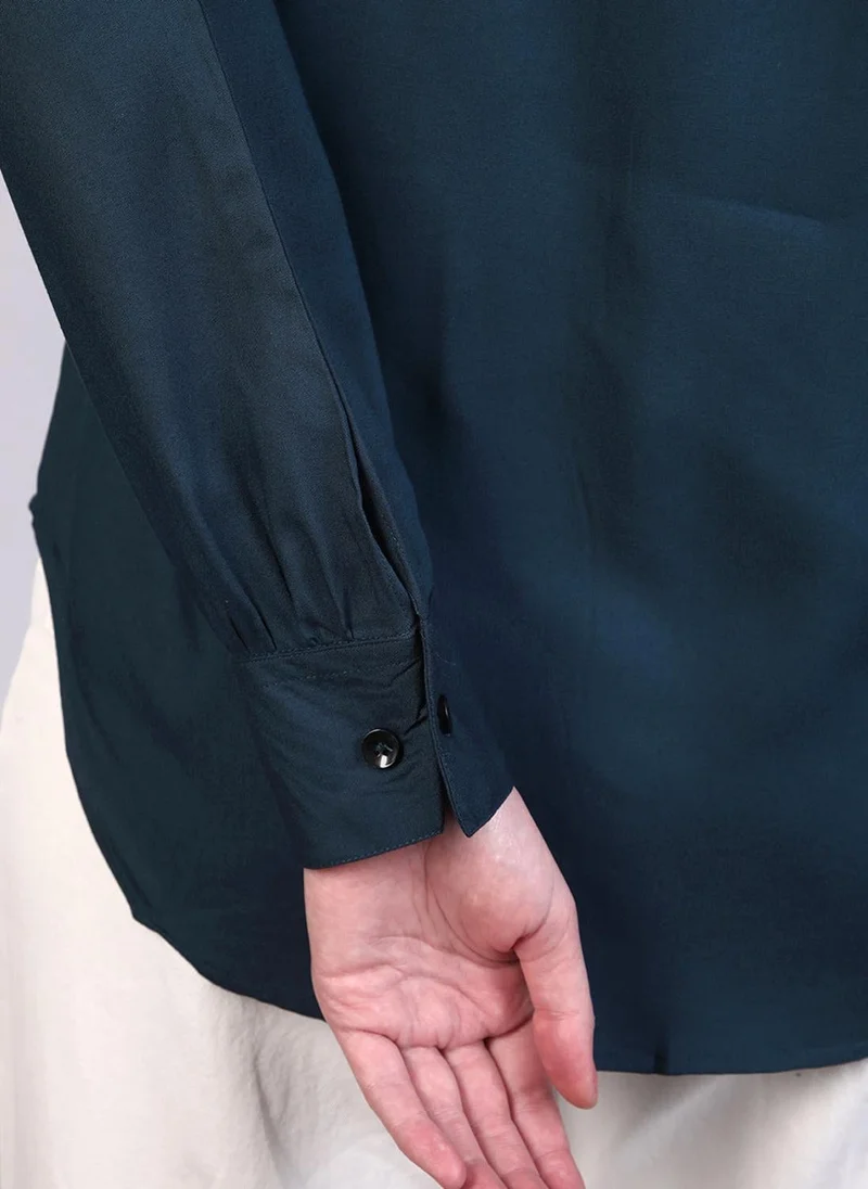 Urbano Fashion  Urbano Fashion Women's Midnight Blue Modal Viscose Full Sleeve Regular Fit Casual Solid Shirt with Mandarin Collar for Women | Best Price UAE