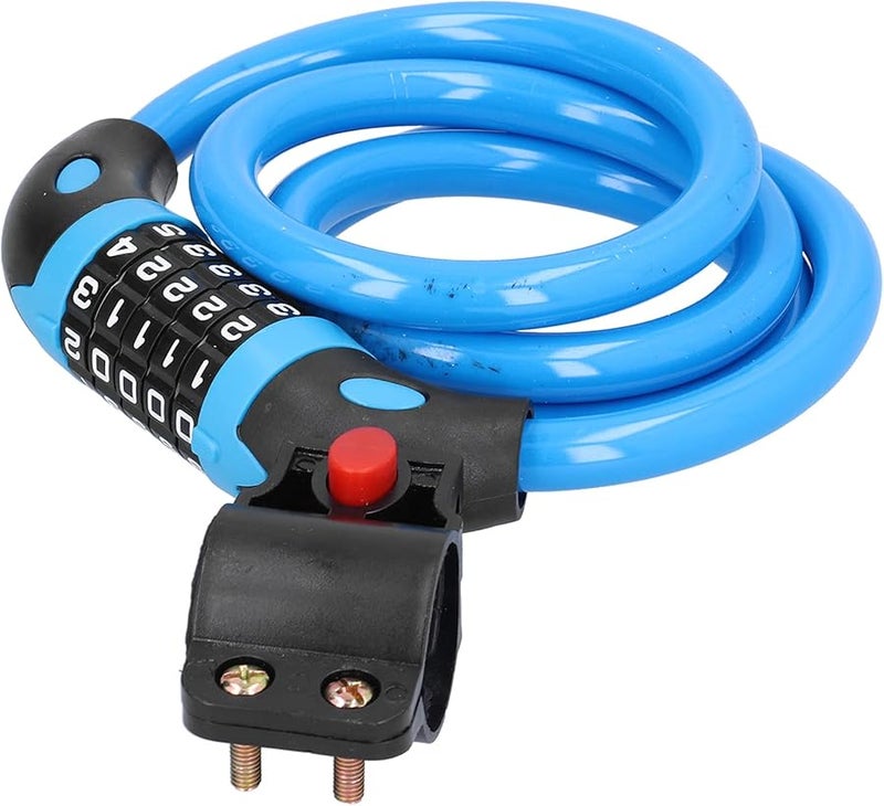 Blue 5 Digit Combination Cable Lock with Mounting Brackets for Bike Motorcycle Scooter Security - Image 2
