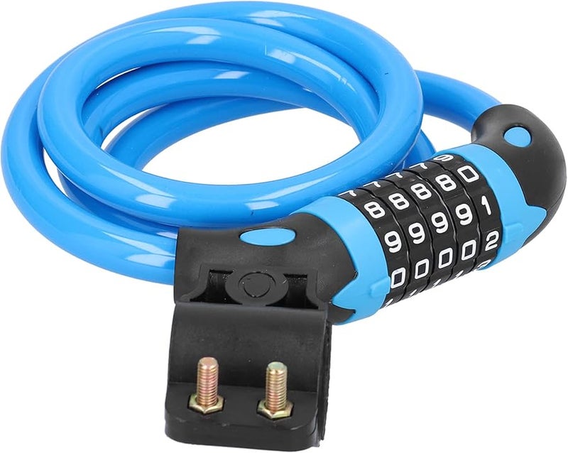 Blue 5 Digit Combination Cable Lock with Mounting Brackets for Bike Motorcycle Scooter Security - Image 4