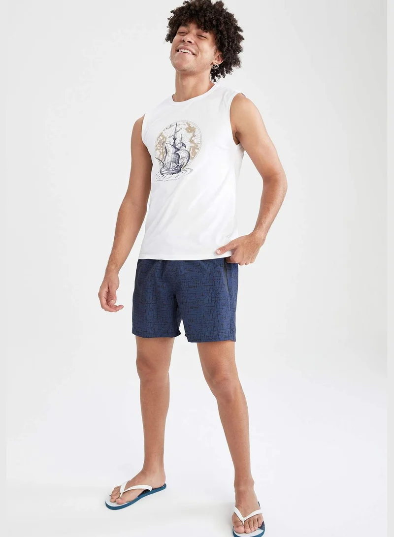 ديفاكتو Patterned Drawstring Above Knee Swim Shorts