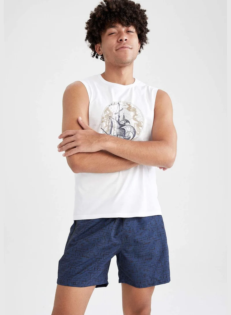 ديفاكتو Patterned Drawstring Above Knee Swim Shorts