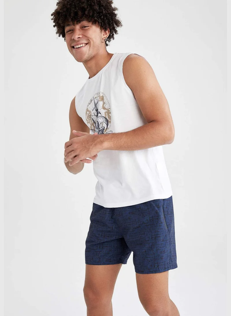 ديفاكتو Patterned Drawstring Above Knee Swim Shorts