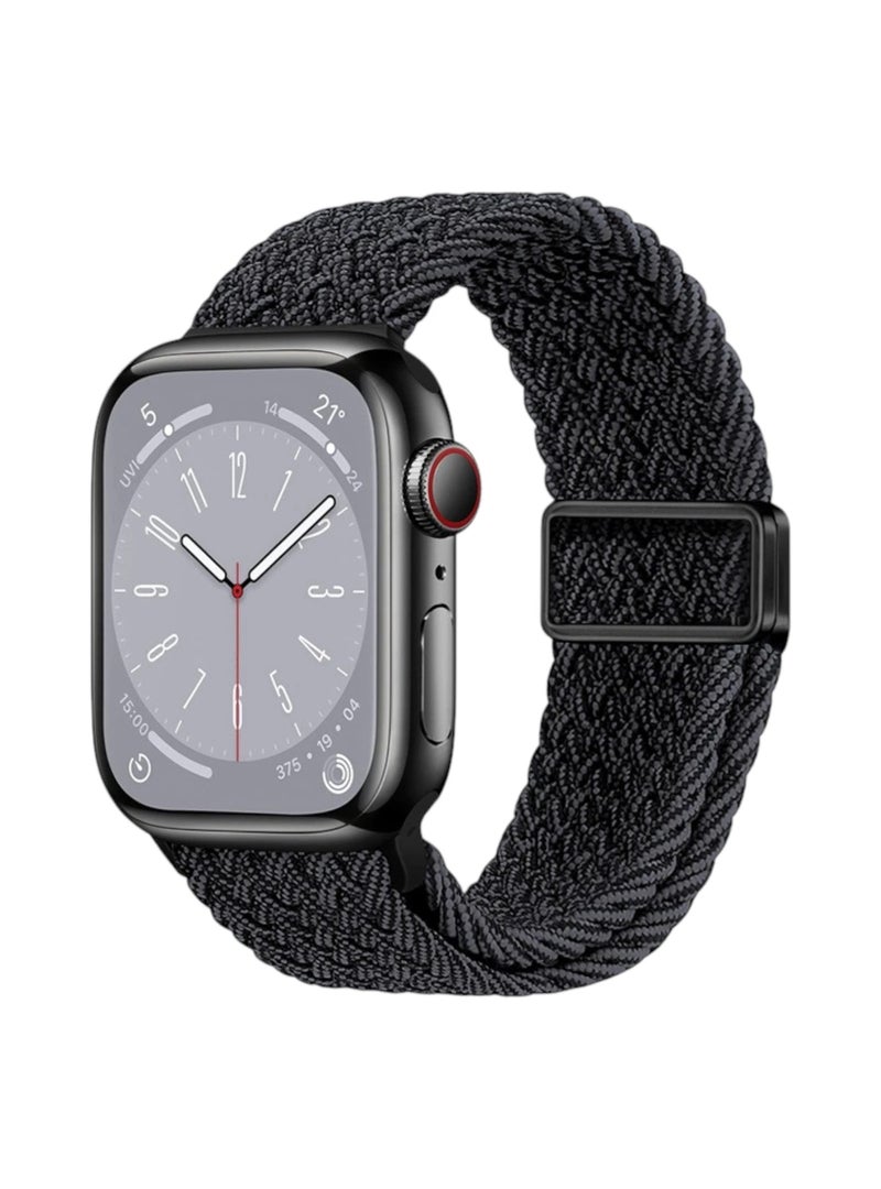 سوار Apple Watch مقاس 38/40/41/42 مم متوافق مع Series 1 إلى 11 / SE - نايلون مضفّر مرن بمشبك مغناطيسي - أسود جرافيت