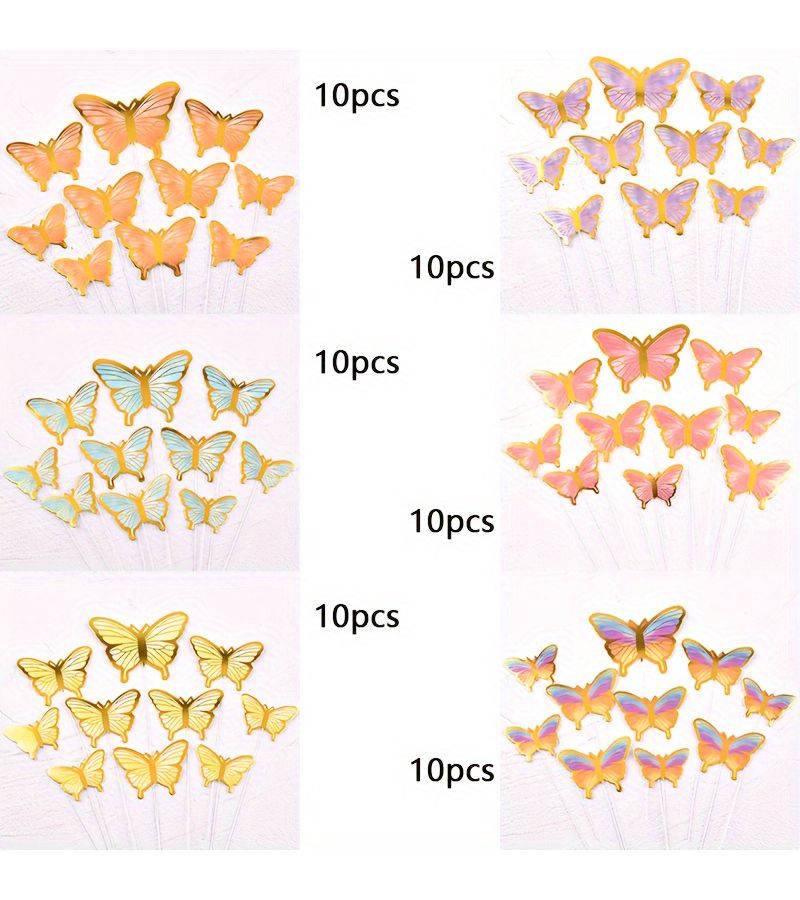 60 Assorted Sizes Butterfly Cake Toppers Color Mixture Birthday Wedding Party Decorations - Image 1