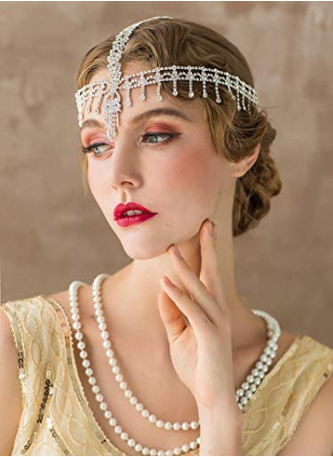 SWEETV - 1920S Headband Great Gatsby Headpiece Rhinestone 1920S Headband Flapper Hair Accessories For Costume Party Head Cap - Image 1