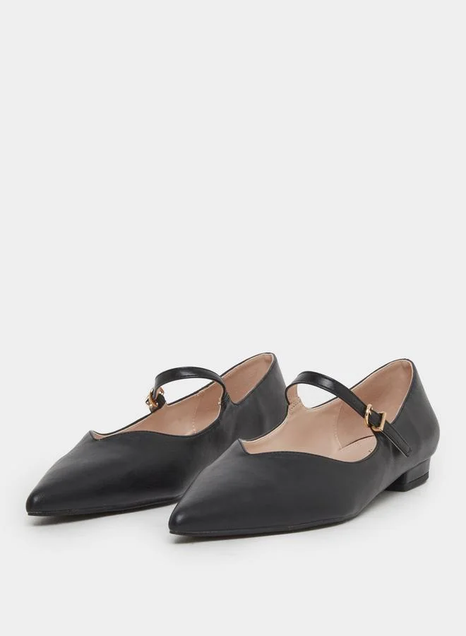 RAID Raid Black Pointed Toe Ballet Flat Shoes