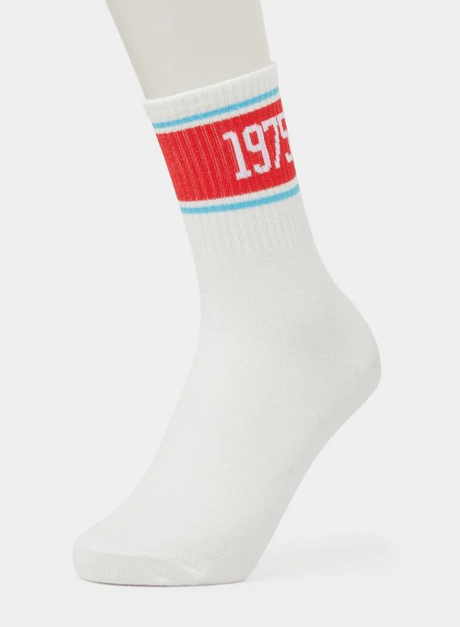 Styli  Pack of 4 White Printed Crew Socks for Men | Best Price UAE