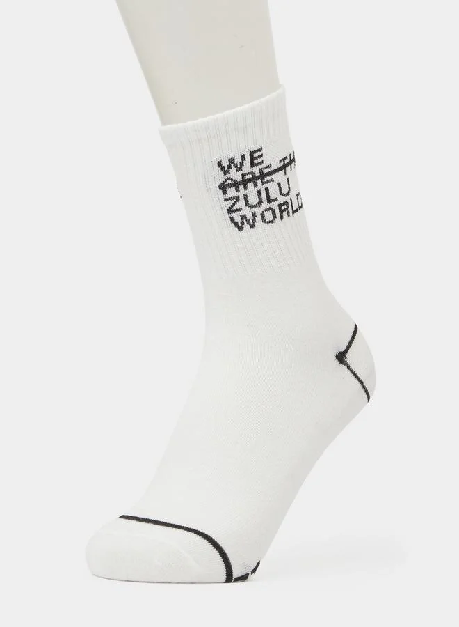 Styli  Pack of 4 White Printed Crew Socks for Men | Best Price UAE