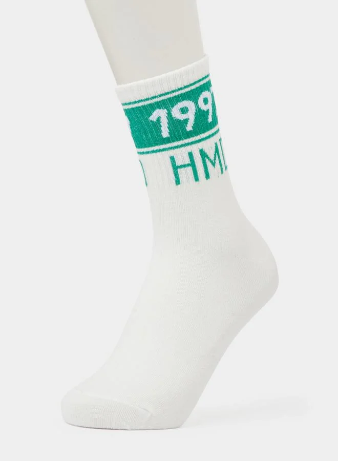 Styli  Pack of 4 White Printed Crew Socks for Men | Best Price UAE