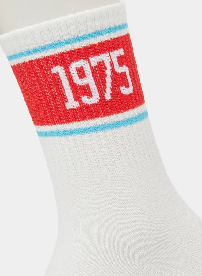 Styli  Pack of 4 White Printed Crew Socks for Men | Best Price UAE