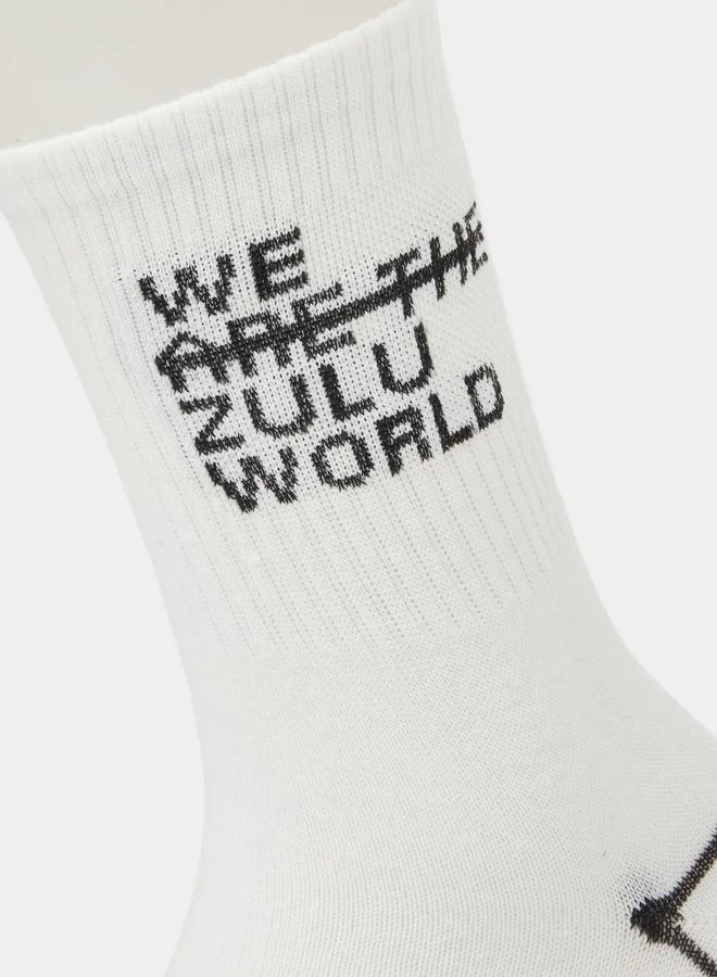 Styli  Pack of 4 White Printed Crew Socks for Men | Best Price UAE