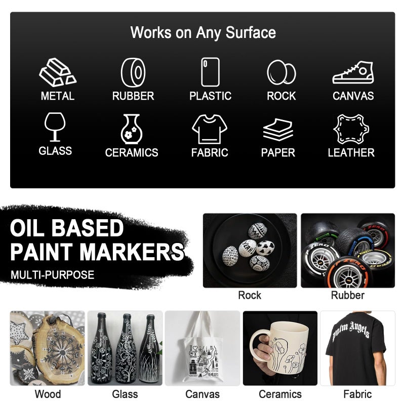 Betem 4 Count Dual Tip Oil Based Black White Paint Pen(0.7mm & 3mm), White Permanent Marker Black Paint Markers, Waterproof, Quick Dry, for Fabric, Rock Painting, Wood, Plastic, Ceramic, Metal, Canvas - Image 4