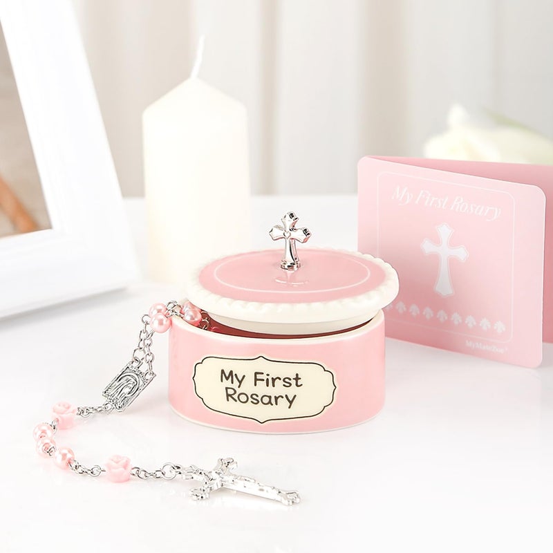 My First Rosary with Ceramic Keepsake Box - Pink Baptism Gift Set for Girls - Image 2