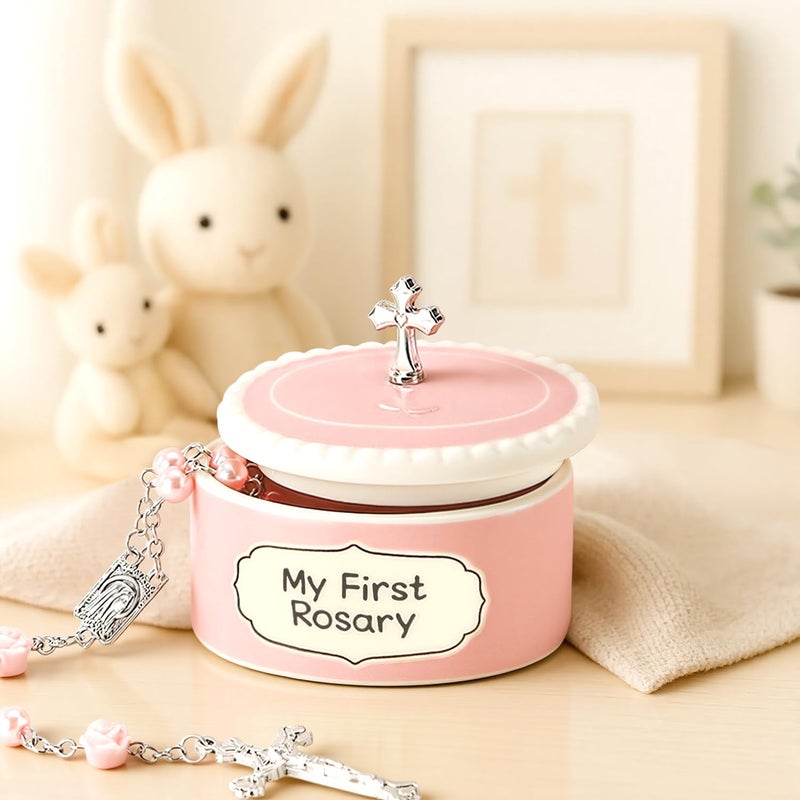 My First Rosary with Ceramic Keepsake Box - Pink Baptism Gift Set for Girls - Image 5
