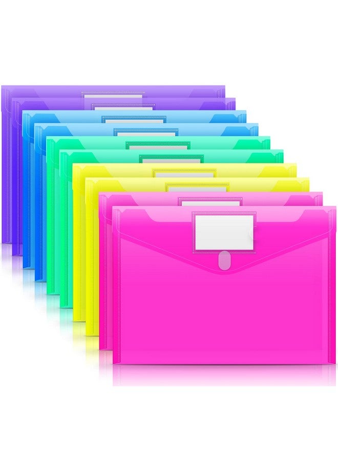 Sooez 10 Pack Plastic Envelopes Poly Envelopes, Clear Document Folders File Folders Us Letter A4 Size File Envelopes With Label Pocket, Assorted Color - Image 1