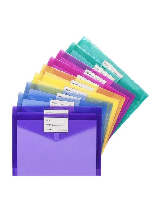 Sooez 10 Pack Plastic Envelopes Poly Envelopes, Clear Document Folders File Folders Us Letter A4 Size File Envelopes With Label Pocket, Assorted Color - Image 2