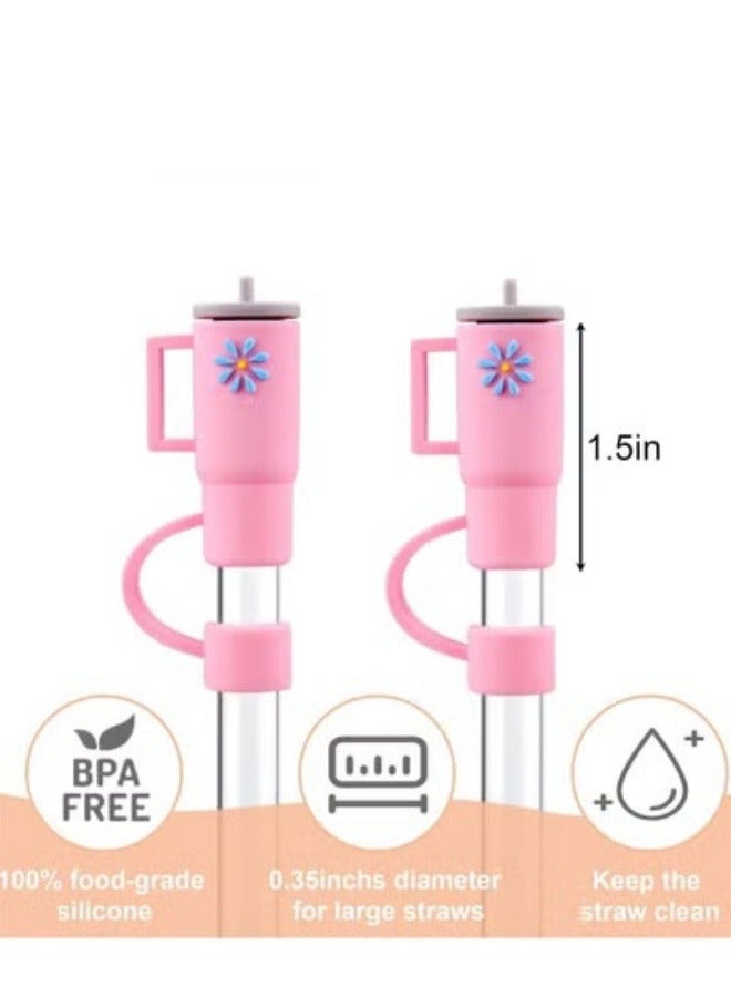 Mmmon 4Pcs Straw Cover for Cup,Silicone Straw Topper Compatible with 30OZ 40OZ Tumbler with Handle(Pink) - Image 2