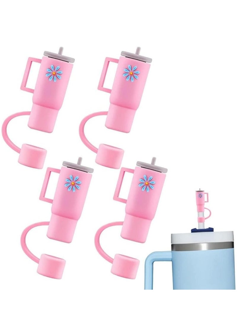 Mmmon 4Pcs Straw Cover for Cup,Silicone Straw Topper Compatible with 30OZ 40OZ Tumbler with Handle(Pink) - Image 1