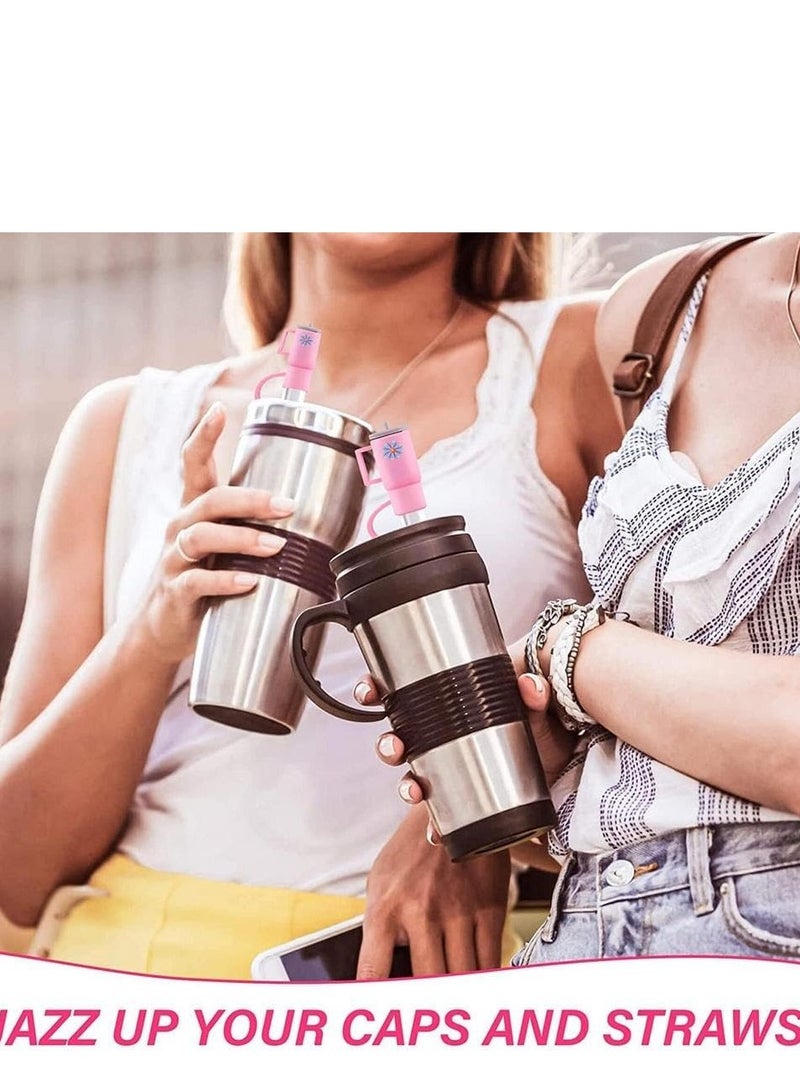 Mmmon 4Pcs Straw Cover for Cup,Silicone Straw Topper Compatible with 30OZ 40OZ Tumbler with Handle(Pink) - Image 3