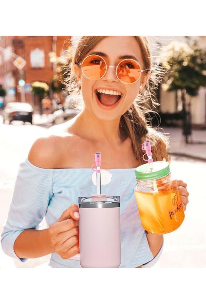 Mmmon 4Pcs Straw Cover for Cup,Silicone Straw Topper Compatible with 30OZ 40OZ Tumbler with Handle(Pink) - Image 5